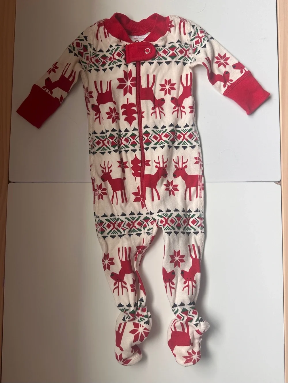 Hanna Andersson Organic Cotton Holiday Zippered Reindeer Footie Zippy 0-3m 50cm
